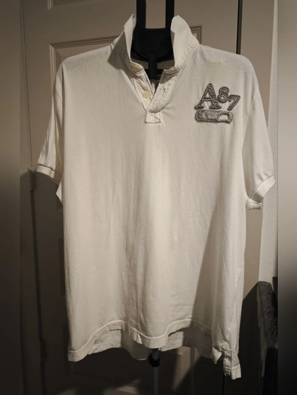 Aeropostale Men's Short-Sleeve Polo with A87 Chest Patch Cream Color Size XXL